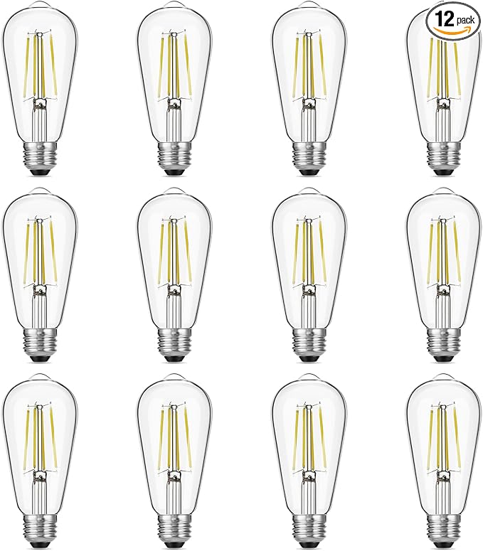 Gozelux Dimmable Vintage LED Edison Bulbs, 6W, Equivalent 60W, 750lm, Daylight 5000K, 90+ CRI, ST58 Antique LED Filament Bulbs, E26 Medium Base, Clear Glass, Pack of 12