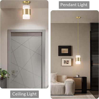 Modern Pendant Lighting, Gold Pendant Light Fixtures Ceiling Light for Kitchen Island Hallway Porch Corridor Bedroom with Frosted Glass Shade, 1 Light