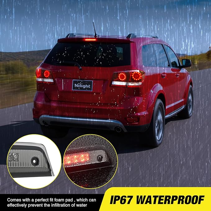 Nilight Third Brake Light Tail High Mount 3rd Stop Lights Smoked Lens Compatible with Dodge Journey 2010 2011 2012 2013 2014 2015 2016 Van SUV Rear Center Cab Lamp