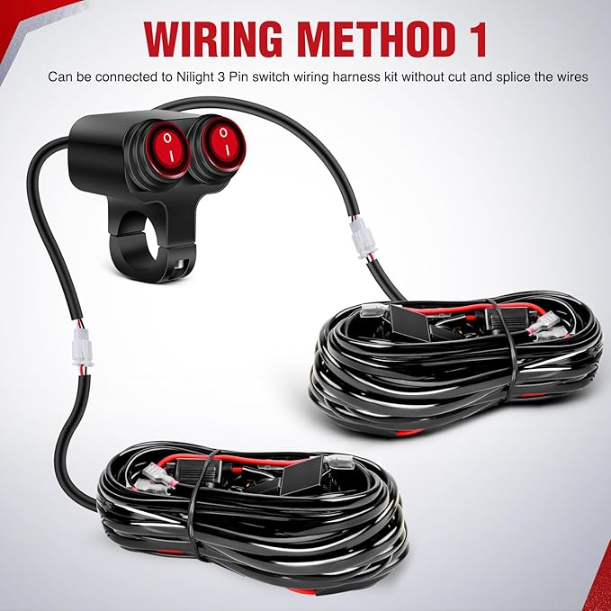 Nilight Motorcycle Handlebar Switch Plug and Play 12V ATV Light Switches Dual Push Button Waterproof ON Off for UTV Driving Lights Fits 22mm Handlebars