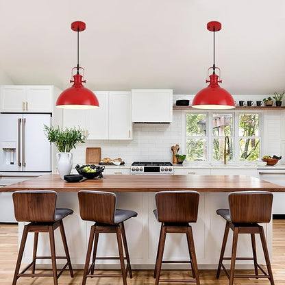 Red Pendant Lights 2 Pack, 9.8" Farmhouse Pendant Lights, Industrial Pendant Light, Modern Pendant Lighting for Kitchen Island Dining Room Bedroom