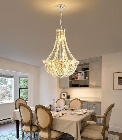 Crystal Chandelier for Living Room Empire Chandeliers K9 Crystal Luxury Pendant Lighting for Dining Room Bedroom Hallway Silver Light E12 Bulbs Required