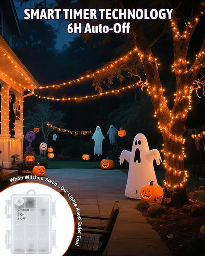 Halloween String Lights Battery Operated, Orange Lights for with Timer Waterproof 16.4ft 50 LED Halloween Decorations for Outdoor Indoor Patio Party Garden Yard Decor 2 Packs