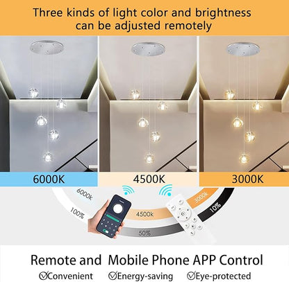 HAIXIANG Modern LED Chandeliers Dining Room Kitchen Pendant Lights Lighting for Island Dimmable Fixtures Floating Bubble Crystal 2700K 6000K Remote Dimming 5-Lights
