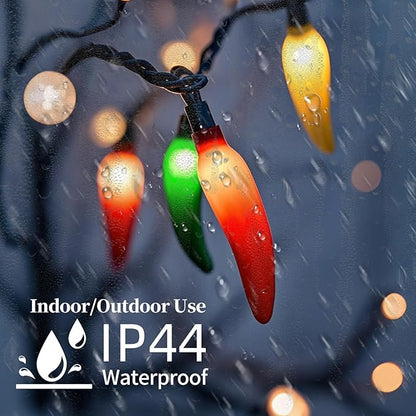 13.6FT Chili Pepper String Lights,Energy-Efficient LED Indoor/Outdoor Decorative Lighting with 35 Multicolor Peppers for Christmas,Garden,Kitchen,Patio,Party and Carnival Decorations (Green Wire)