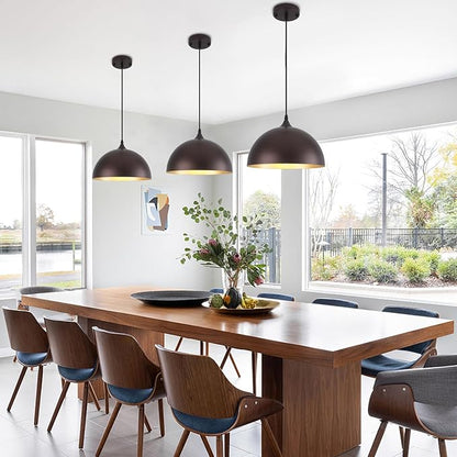 Farmhouse Pendant Light 12 Inch, Modern Pendant Lights Kitchen Island, Adjustable Height Dome Pendant Lights Fixtures for Dining Room Barn,Oil Rubbed Bronze Finish, 3 Pack