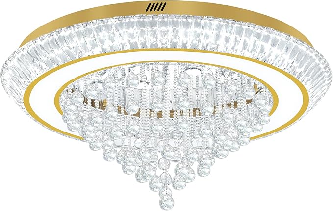 Modern Crystal Chandelier for Living Room, 40in Led Gold Crystal Drop Ceiling Light, Crystals Chandeliers for Dining Room, Living Room, Bedroom