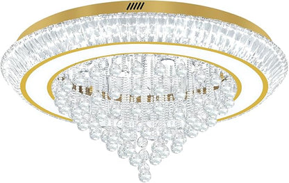 Modern Crystal Chandelier for Living Room, 40in Led Gold Crystal Drop Ceiling Light, Crystals Chandeliers for Dining Room, Living Room, Bedroom
