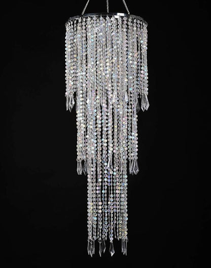 Sparkling Iridescent Acrylic Beaded Hanging Chandelier, 3 Tiers, 10.25" Diameter x 30" Tall, Indoor, Iridescent
