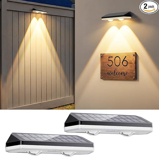 Solar Fence Lights Outdoor,3000/4500/6000K 13 Mode, 2 Pack Fence Lights Solar Powered with Ultra-Bright Lens IP65 Waterproof,Solar Wall Light for Backyard/Step/Patio/Deck/Stair/Railings