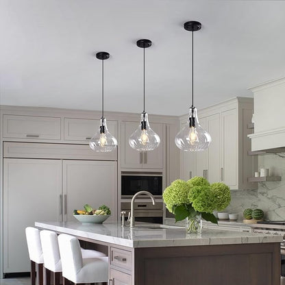 Modern Glass Pendant Light 9.44 in Clear Hammered Glass Shade Black Farmhouse Island Pendant Lights for Kitchen Pendant Lighting Over Sink Dining Room Bedroom