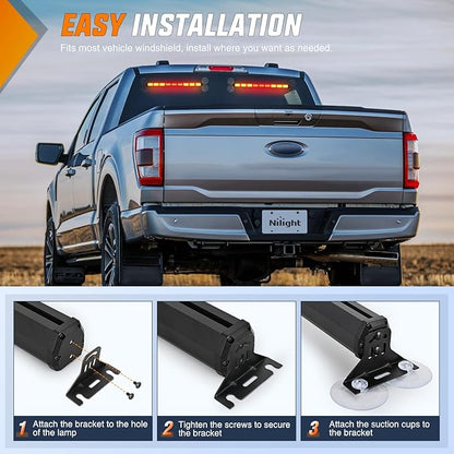 Nilight 162 LED Traffic Advisor Strobe Light Bar 2-in-1 Amber Red Emergency Warning Hazard Lights with Controller 4 Switchable Color 36 Flash Pattern for Trucks Cars Tow Plow Construction Vehicles