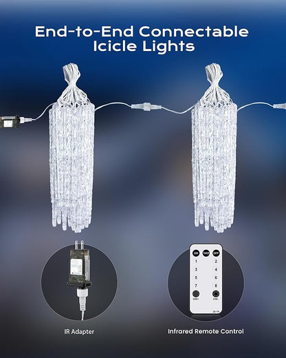 Brightown Icicle Lights Outdoor with Remote, 2 Pack Total 40ft 40 Tubes 200 LED Ice Shape String Lights, Connectable Hanging Christmas Decoration Lights for Tree Patio Roof Holiday Decor, Cool White