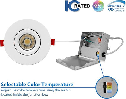 DGC 4-inch White Selectable Canless Adjustable Gimbal LED Recessed Downlight (DGC43120SRDWH)