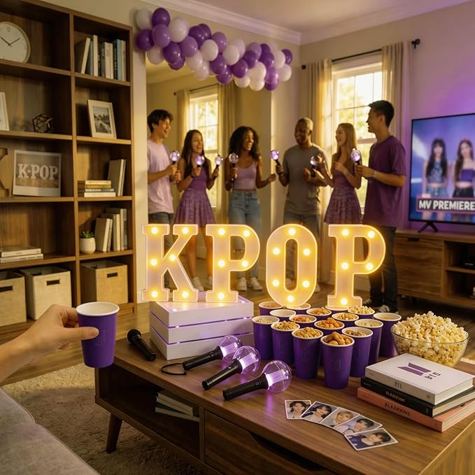 KPOP Light Up Letters Marquee Signs for Bedroom Decor, Battery Powered LED Alphabet Lamps for K-Pop Birthday Party Supplies, Concert Celebration Background & Fan Gift Room Accessories White