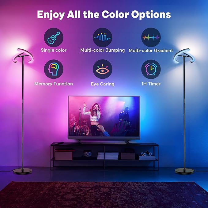 SIBRILLE RGBCW Floor Lamp, Color Changing Standing Lamp, Modern Stepless Dimmable LED Floor Light Tall Lamp with Remote Control, 20W 3000-6000K Rotatable Floor Lamps for Living Room, Bedroom, Office