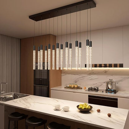 Modern Rectangular Crystal Chandelier Led 14-Light Black Crystal Column Chandelier for Staircase, Living Room, Foyer, Hallway