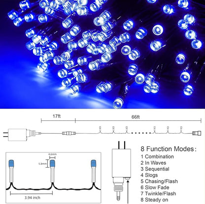 HOME LIGHTING 66ft Christmas Decorative Mini Lights, 200 LED Green Wire Fairy Starry String Lights Plug in, 8 Lighting Modes, for Indoor Outdoor Xmas Tree Wedding Party Decoration (Blue)