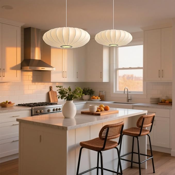 23.6in Lantern Pendant Light, 3-Light Imitation Silk White Bubble Pendant Lighting Fixture, Hanging Lamp Simple Chandelier for Living Dinning Room Kitchen Island Bedroom Restaurant Cafe