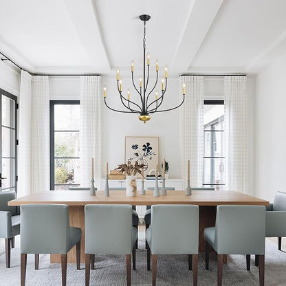 12-Lights Farmhouse Chandelier for Dining Room, 34 Inch Black and Gold Chandeliers for High Ceilings Foyer Modern Large Pendant Light Fixtures for Living Room Entryway Hallway Kitchen Island E12