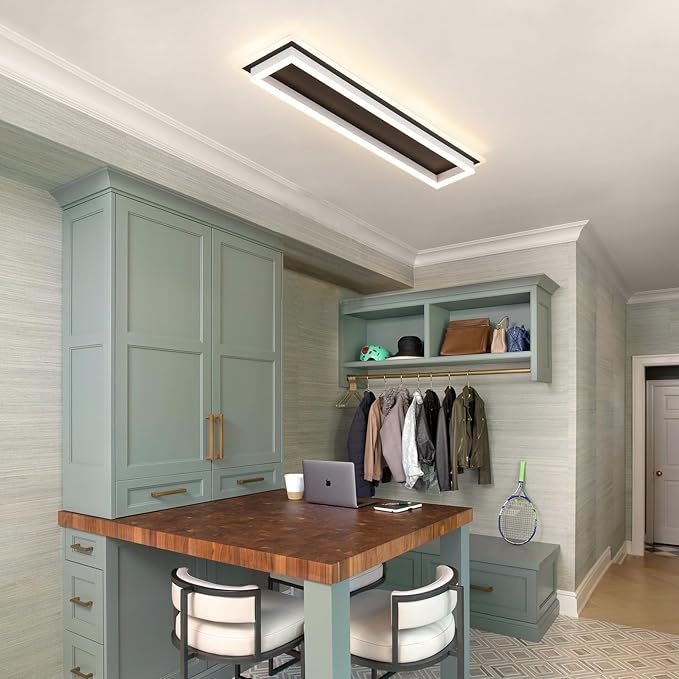 Dimmable Led Ceiling Light with Remote Control Modern Linear Flush Mount Ceiling Lighting Fixture Acrylic Long Ceiling Lamp for Living Room Kitchen Dining Room Hallway (Black&White, 2 Packs)