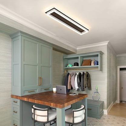 Dimmable Led Ceiling Light with Remote Control 31.5in Modern Linear Flush Mount Ceiling Lighting Fixture Acrylic Long Ceiling Lamp for Living Room Kitchen Dining Room Hallway (Black&White)