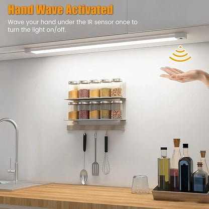 2Pcs 16 Inch Under Cabinet Lights with Hand Wave, Under Counter Lighting 5000K Cold White,Dimmable,Plug and Play,LED Lights for Kitchen Cabinet, Cupboard, Closet, Desk