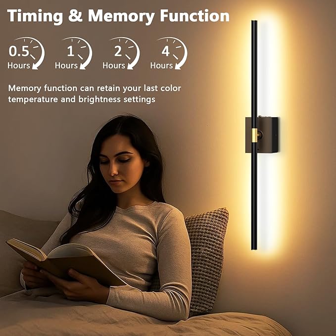 1 Pack Battery Operated Wall Sconce - 10000mAh Wireless Sconce Rechargeable Wall Light with Remote and Touch, 360° Rotate 4CCT Cordless Wall Lamp for Bedroom Living Room Hallway, 31.5 Inch, Black
