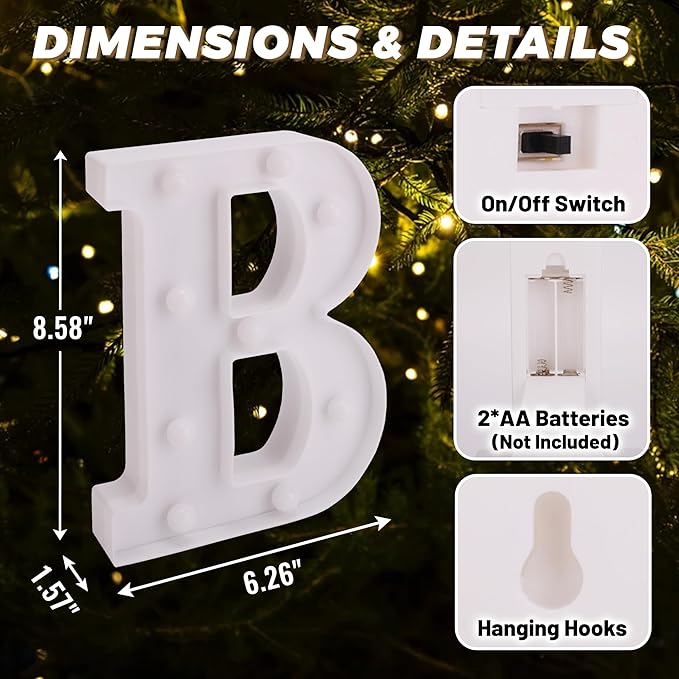 LED Light Up Marquee Letters, Battery Powered Decorative LED Letter Lights, Alphabet Light Up Letters for Wedding Birthday Party,Holiday Lamp or Home Bar Decoration (Letter B)