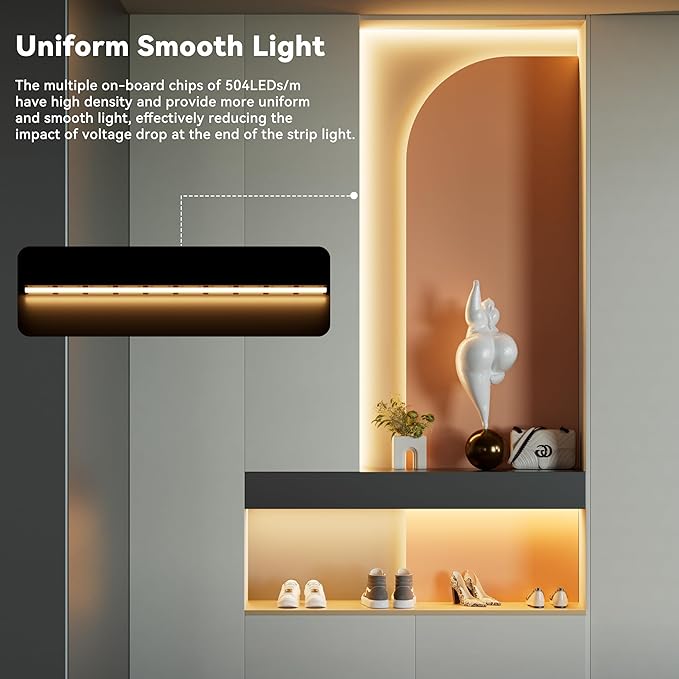 PAUTIX Warm White LED Strip Light 24V LED led Light Strip with Remote,3000K Super Bright 16.4ft/5m cob led Strip Light Dimmable Timer for Bedroom,Kitchen,Mirror,Cabinet,Shelf