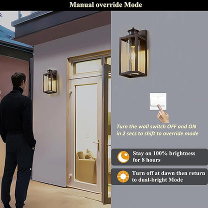MICSIU Bronze Motion Sensor Exterior Wall Light 2 Pack, Waterproof Dusk to Dawn Outdoor Lighting with Clear Glass, 13 Inch Outside Porch Light for House, Front Porch, Garage, Walkway