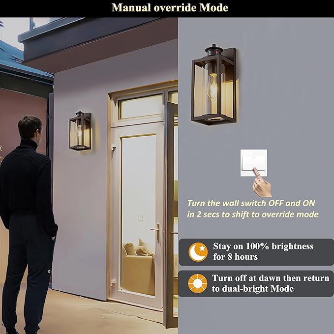 MICSIU Bronze Motion Sensor Outdoor Wall Light, Waterproof Dusk to Dawn Exterior Light Fixture with Clear Glass, 13 Inch Outside Light Fixture for House, Front Porch, Garage, Walkway