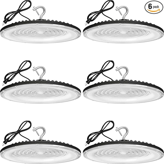 XYCN 6 Pack 200W UFO Led High Bay Light,IP66 Waterproof,120VAC,30500LM 5000K Daylight Commercial Bay Lighting,850W MH/HPS with Plug Area Lighting for Warehouse/Shop/Workshop/Barn/Gym/Factory