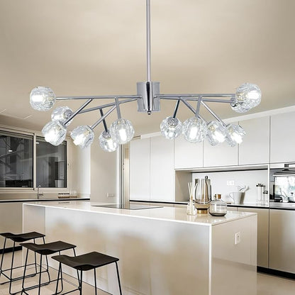 Depuley Chandelier Ceiling Light Fixture: 12-Light Modern Sputnik Chandelier for Dining Room - Height Adjustable Mid Century Chrome Crystal Chandelier for Bedroom Living Room (Included G9 Bulbs)