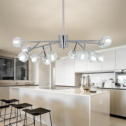 Depuley Chandelier Ceiling Light Fixture: 12-Light Modern Sputnik Chandelier for Dining Room - Height Adjustable Mid Century Chrome Crystal Chandelier for Bedroom Living Room (Included G9 Bulbs)