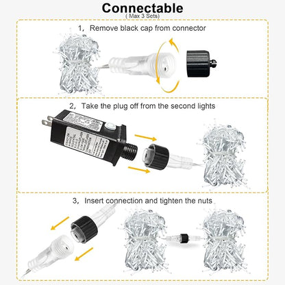 Colored Christmas Lights Outdoor, 33ft 400 LED Icicle Lights for Outside House with Connectable Clear Wire 8 Modes Timer, Plug in Waterproof for Home Holiday Eaves Yard Party Room Indoor Decoration