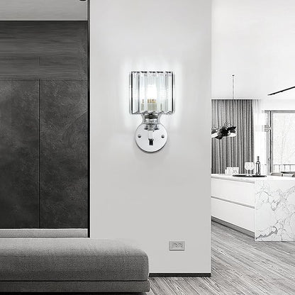 Hardwired Crystal Wall Sconces, Modern E27 Wall Lights, Silver Square Finish Wall Lamp for Living Room Bedroom Dining Room Hallway Entryway (Silver Square)
