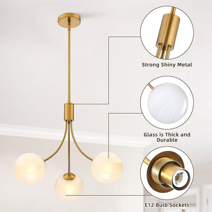 Bubble Chandelier, Modern Glass Gold Sputnik Chandelier 3-Light Ceiling Light Fixture Shades Stylish Bright Lighting for Dining Room Kitchen Bedroom Living Room Foyer Home Decor