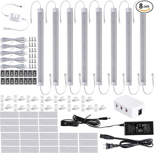 LABOREDUCER Under Cabinet Lighting Wired Plug in or Hardwired Warm White 2700K,8 Pack 11inch Linkable Dimmable LED Under Cabinet Lights with Power Adapter,24V Under Counter Lights for Kitchen