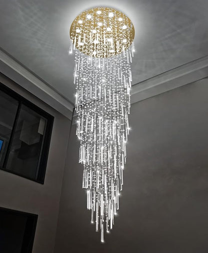 D40'' x H120'' Crystal Chandelier High Ceiling Chandeliers for Entryway Large Raindrop Chandeliers LED Dimmable Flush Mount Light Fixtures for Staircaes Foyer Hallway Living Room Bulbs Included Gold