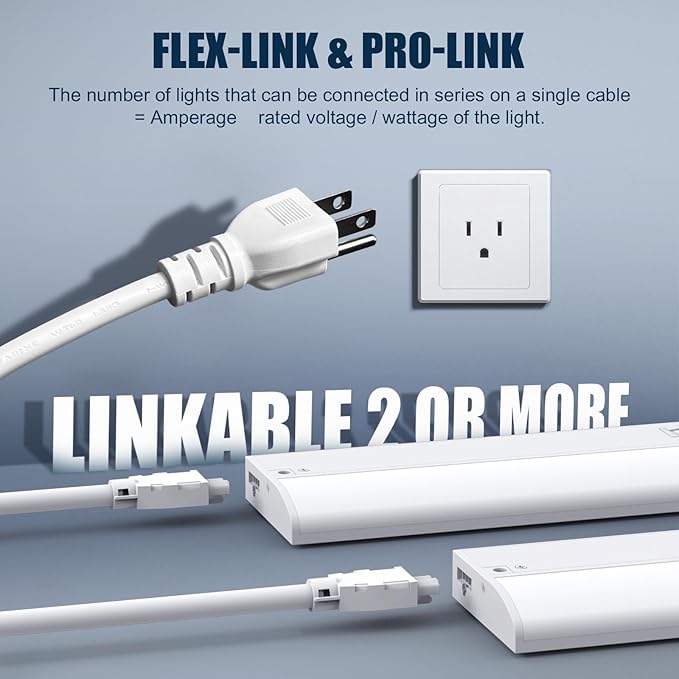 36 Inch LED Under Cabinet Light, Plug in Kitchen Lighting, 3CCT Selectable (3000K/4000K/5000K), CRI94 High Color Accuracy, Linkable, Slim Design, Matte White