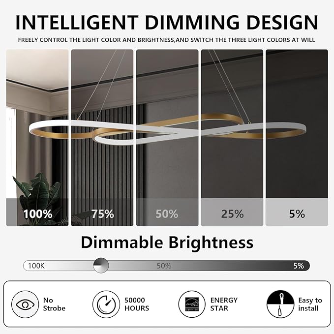 Gold Modern Chandelier for Dining Room,Creative Modern Led Pendant Light for Kitchen Island