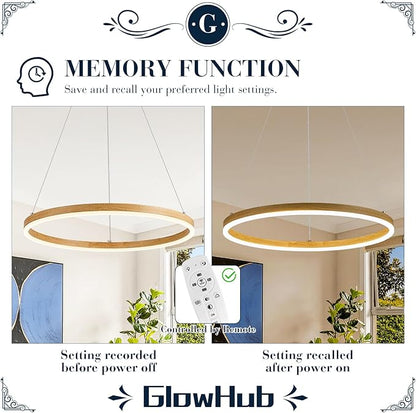 LED Ring Chandelier Wood Grain Round Chandeliers Modern Farmhouse Pendant Light Circular Hanging Ceiling Light Coastal Chandelier for Dining Room Kitchen Entryway, 20 inches