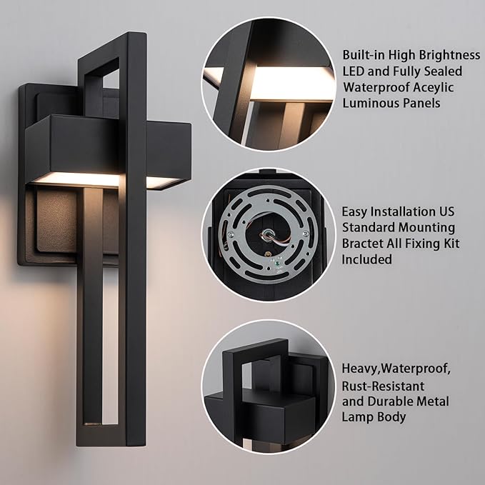 Modern Outdoor Wall Light, 15W LED Exterior Lighting Fixture, 3000K Warm White Matte Black Wall Sconce for Front Door, Porch, Garage and Patio