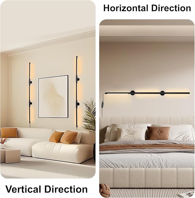 53.2 Inch Wall Lights, 360°Rotatable Wall Sconce, 3 Color Temperatures, Plug-in Dimmable Wall lamp for Bedroom, Living Room（1 Pack）