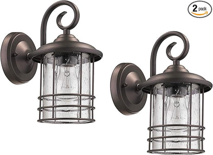 MICSIU 2-Pack 5.5" Wide Compact Oil Rubbed Bronze Outdoor Wall Sconce, 9.8 Inch Farmhouse Exterior Fixture with Clear Seedy Glass, Waterproof Max 23W Porch Lights for Front Door, Entryway, Patio