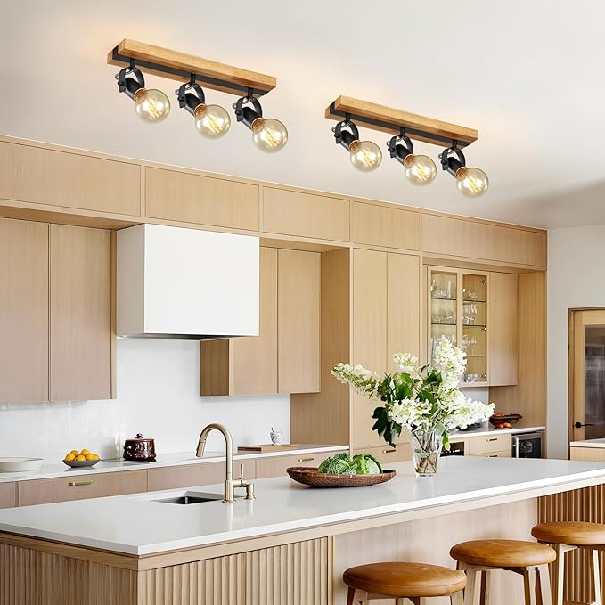 Industrial Track Lighting Fixtures Ceiling, Farmhouse Wood Ceiling Spot Lighting,Rustic Kitchen Ceiling Light Fixtures for Kitchen Bedroom Bathroom Hallway.
