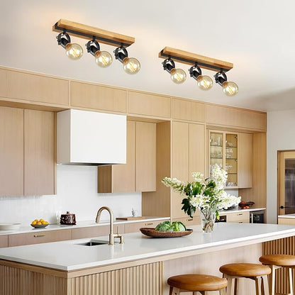Industrial Track Lighting Fixtures Ceiling, Farmhouse Wood Ceiling Spot Lighting,Rustic Kitchen Ceiling Light Fixtures for Kitchen Bedroom Bathroom Hallway.