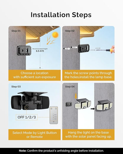 Brightown 4 Pack Solar Outdoor Lights with Motion Sensor, 223 LED 3 Head 270° Wide Angle Street Area Security Lights with Remote, IP65 Waterproof Flood Wall Lights with 3 Modes for Yard Outside