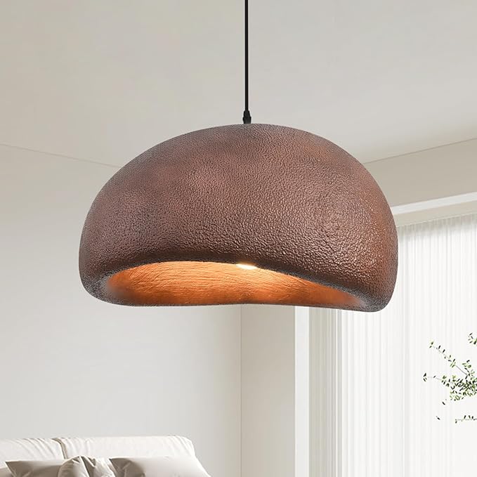 19.7in Wabi Sabi Pendant Light, Kitchen Island Lighting Fixture Ceiling Mount Japanese Lamp Japandi Chandelier for Dining Living Room Hallway Bedroom Restaurant Hanging Lamp, Brown 1 Pack
